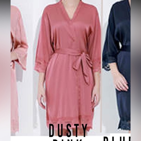 Bridesmaid Robes Gift Bridal Party Silk Lace Trim Robe Dusty Pink Adult One Size - Picture 1 of 11